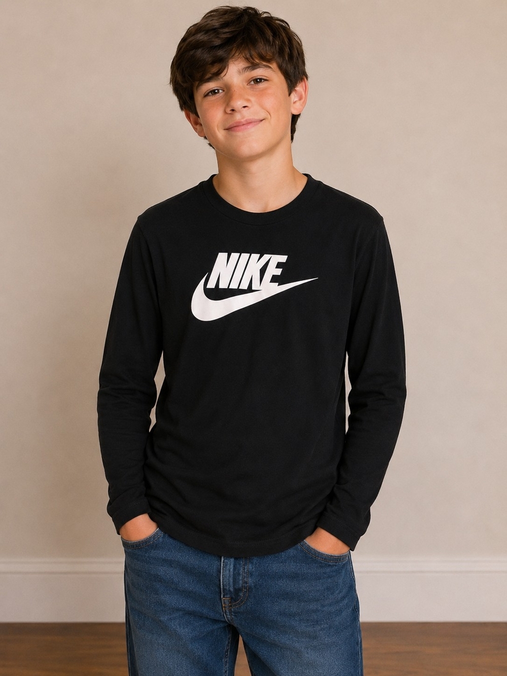 Nike Boys Youth Long Sleeve Logo Tee – Medium Size 14